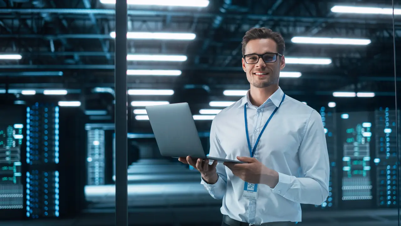 A man holding a laptop