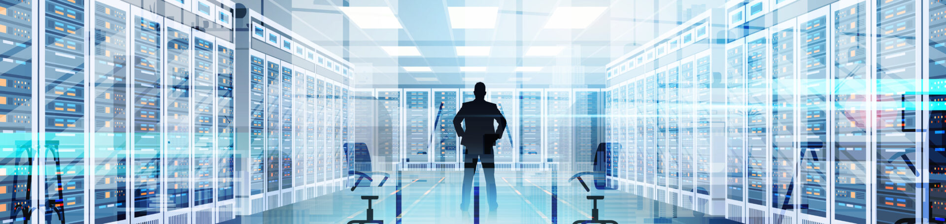 Silhouette,Man,In,Data,Center,Room,Hosting,Server,Computer,Information