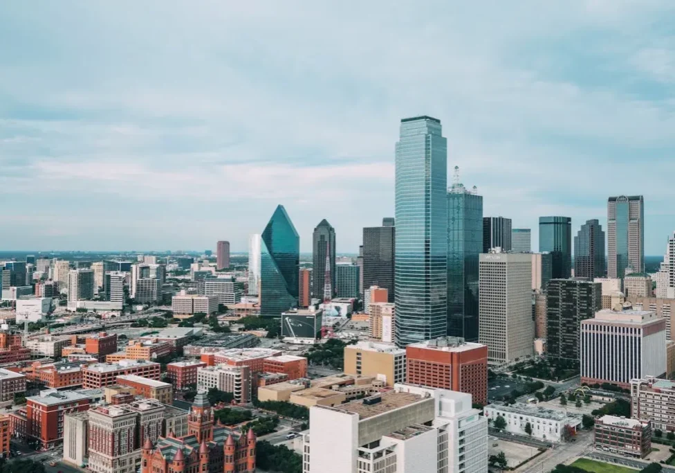 Dallas skyline cityscape view from above.